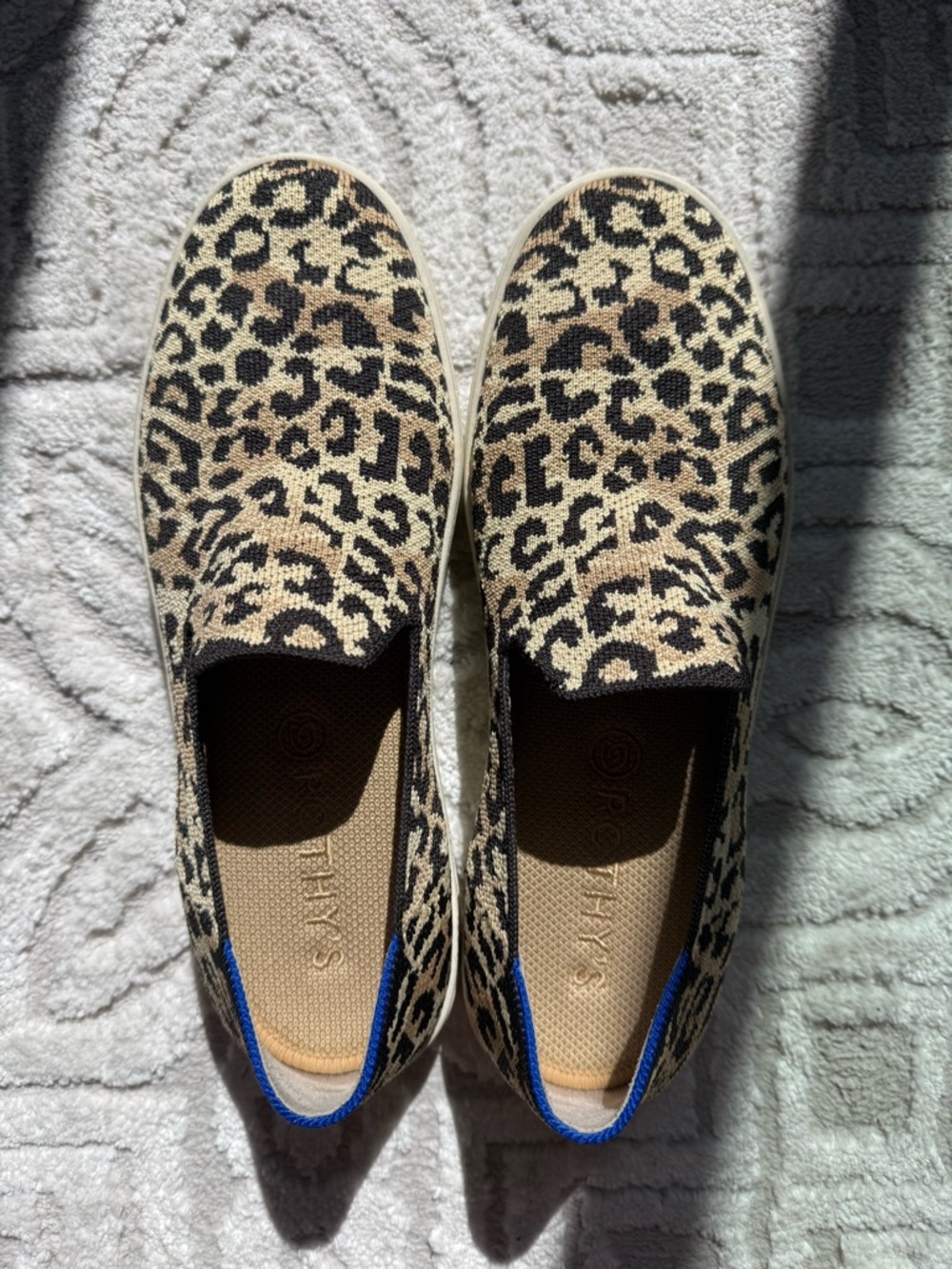 Rothy's Leopard Knit Slip-On Sneakers in Tan and Black